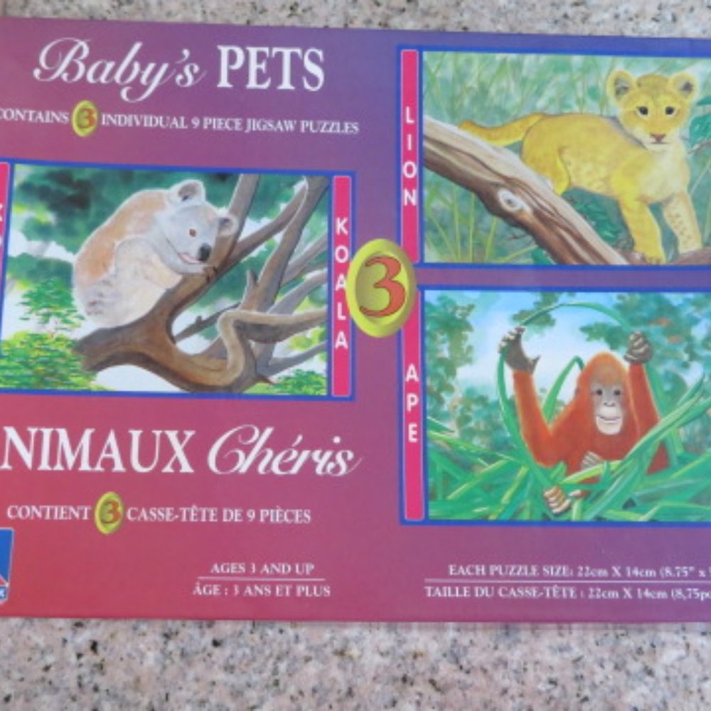 Sure-Lox Baby's PETS 3 Puzzles 9 Pcs Each Complete (K200)